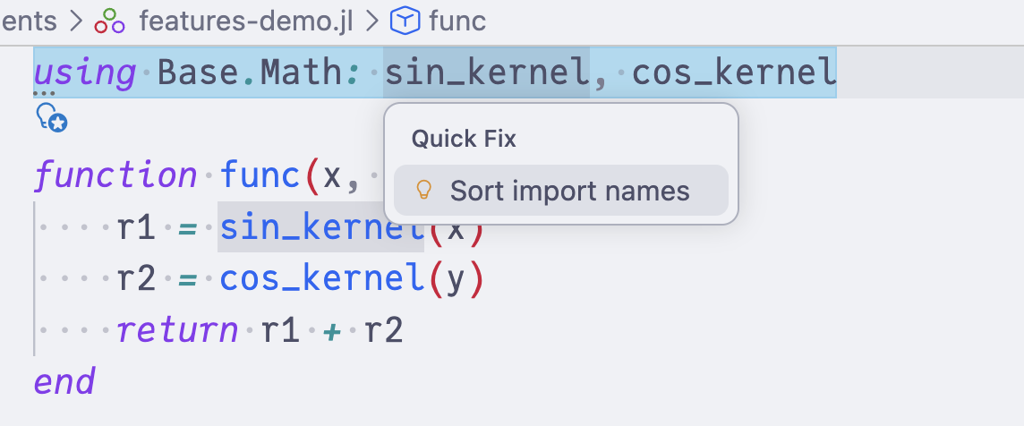 Sort import names