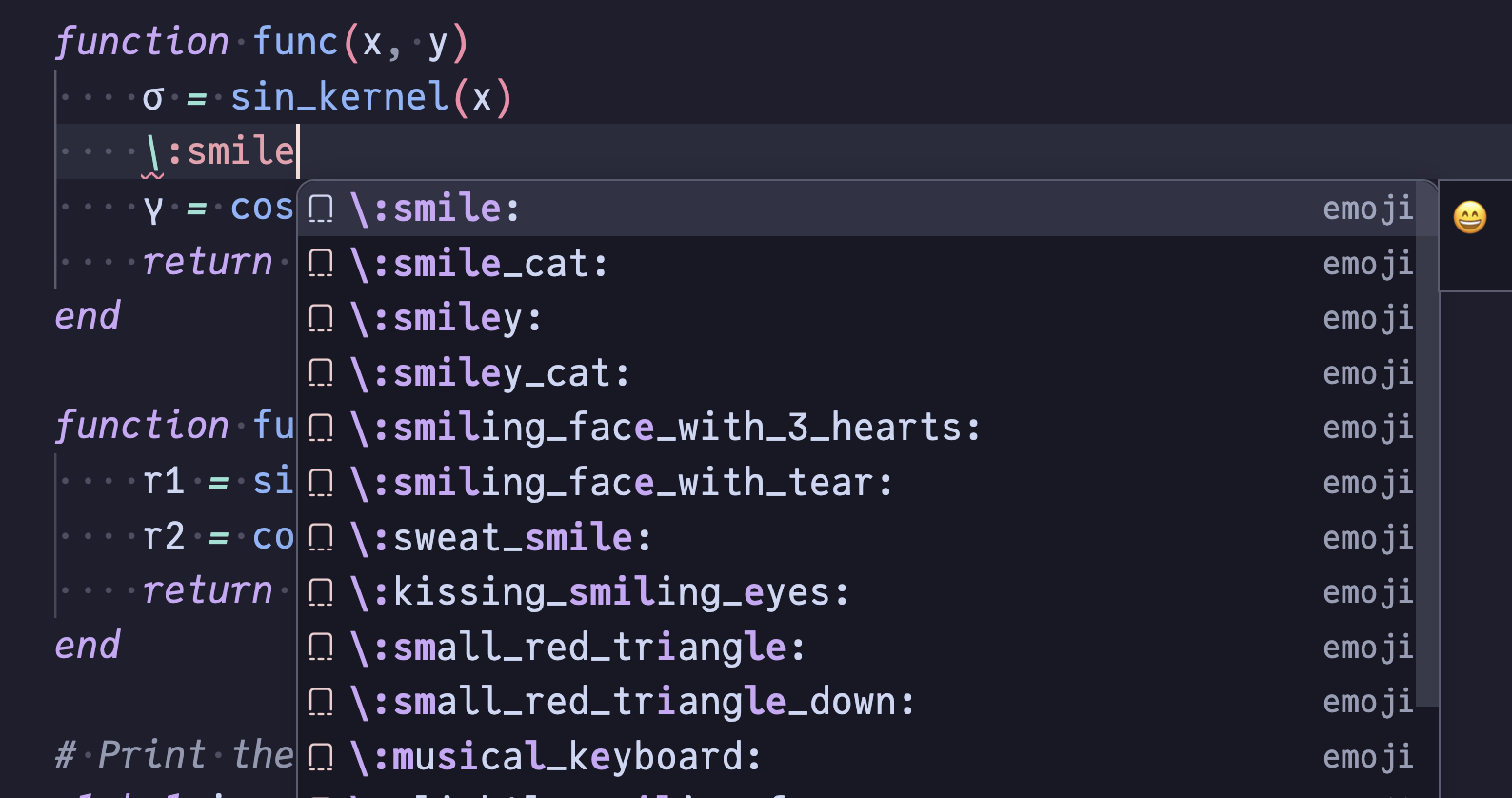 Emoji completion