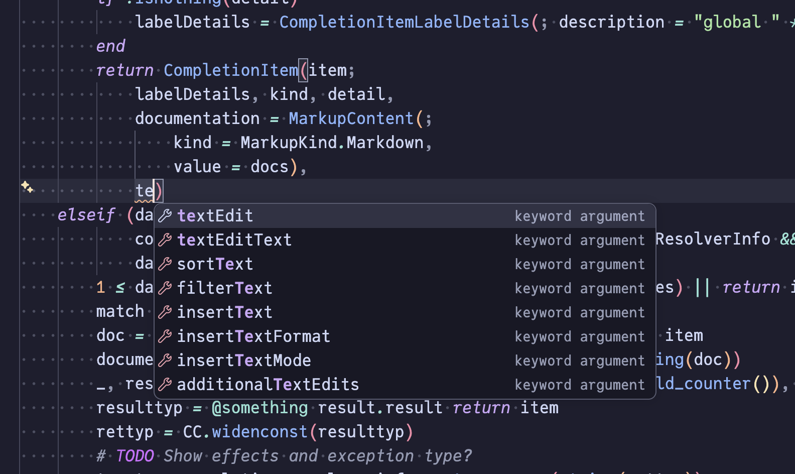 Keyword argument completion
