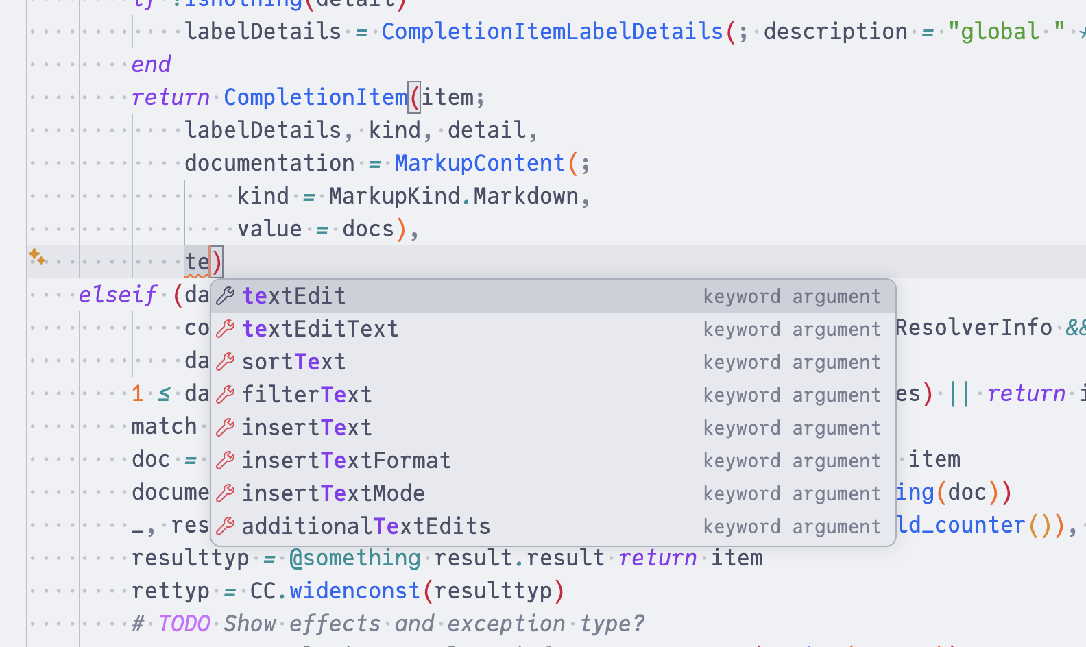 Keyword argument completion