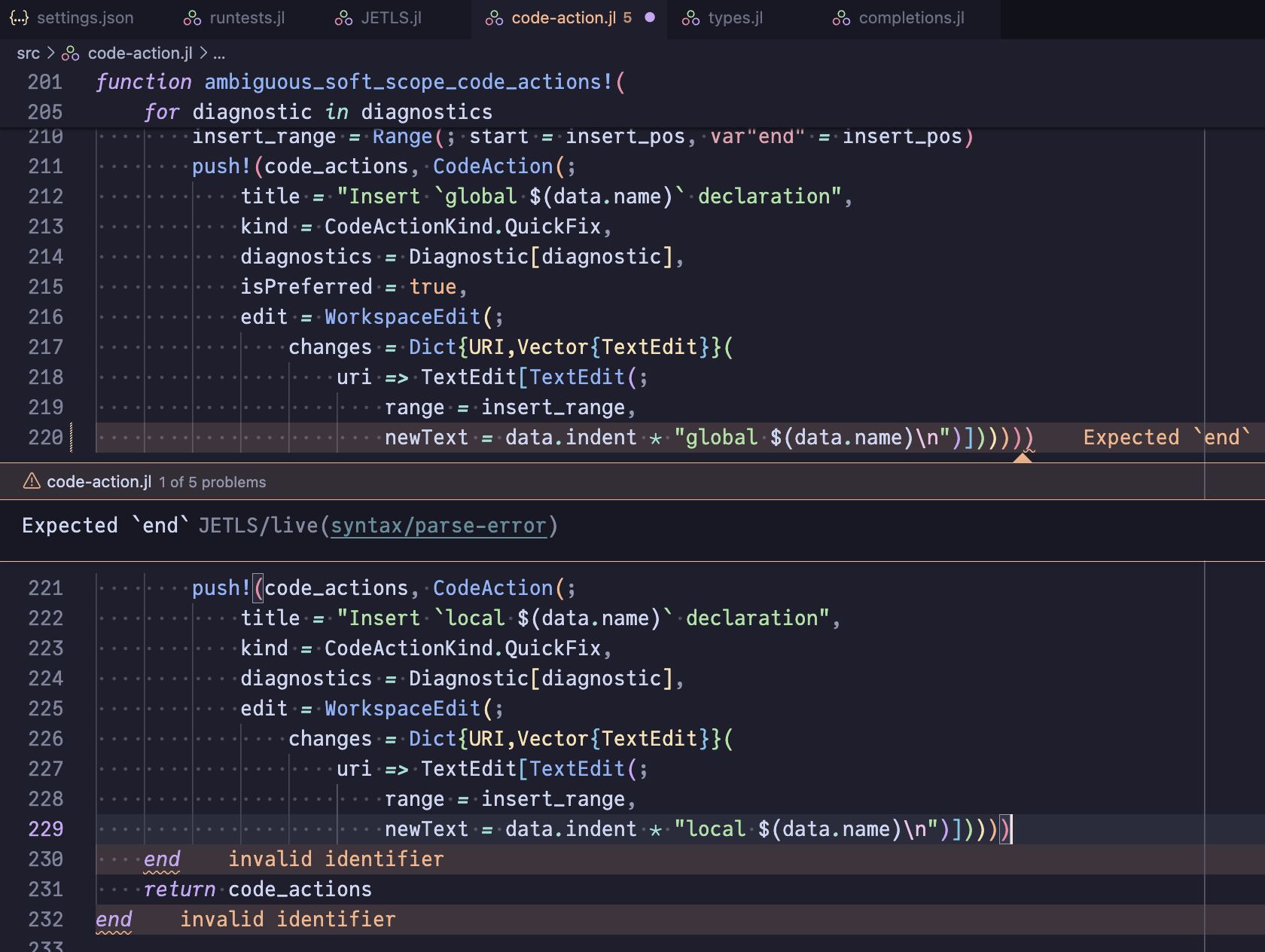 Syntax diagnostic