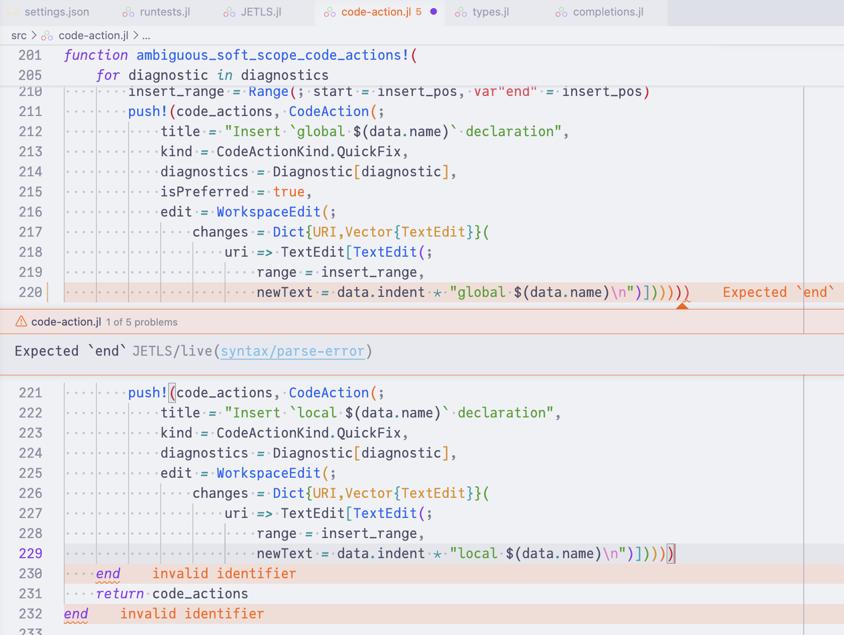 Syntax diagnostic