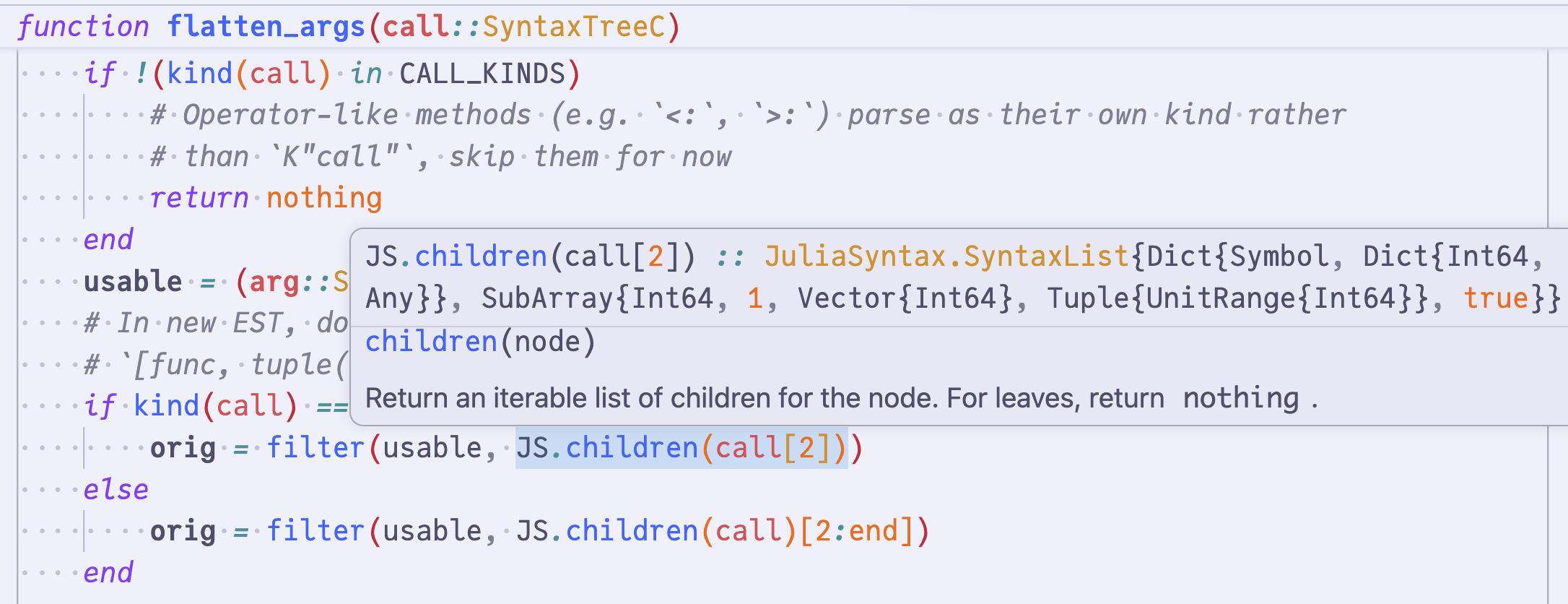 Hover on a call expression