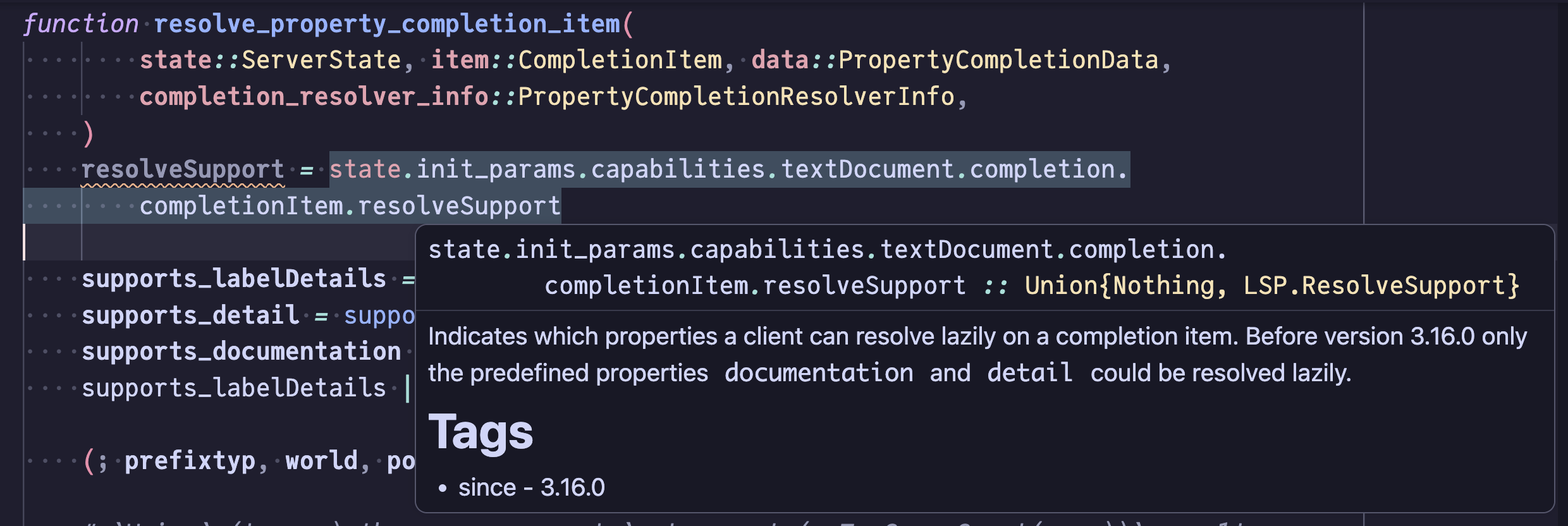 Hover on a struct field access
