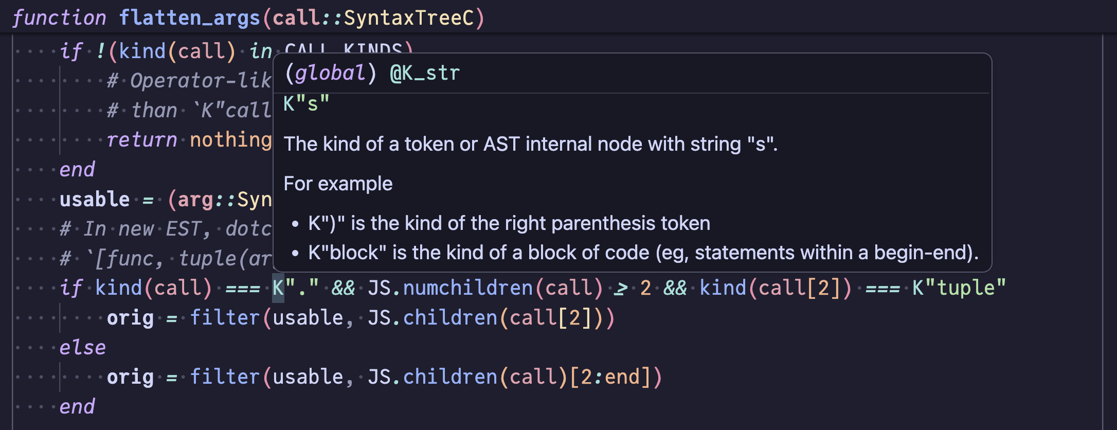 Hover on a global binding