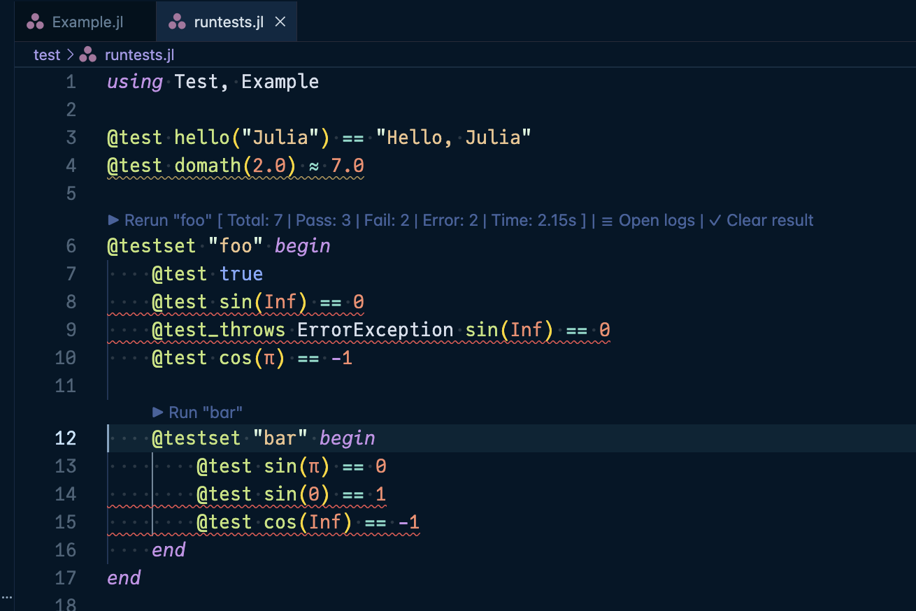 TestRunner Code Lens with Results