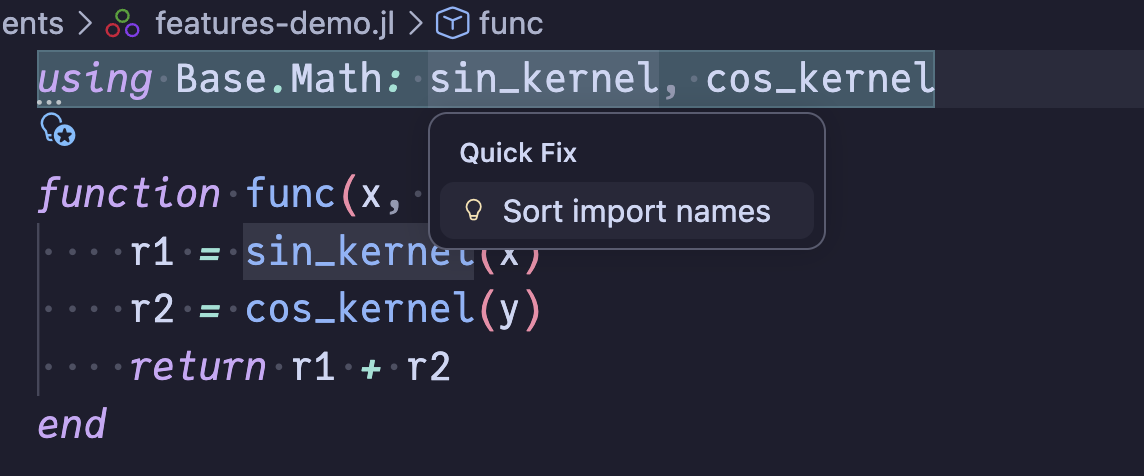 Sort import names