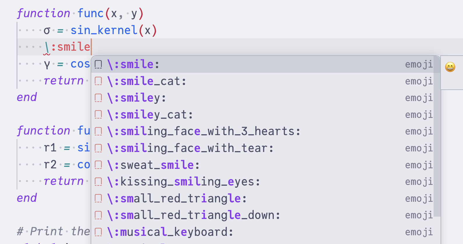 Emoji completion