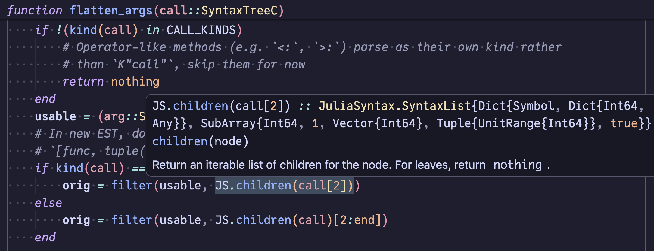 Hover on a call expression