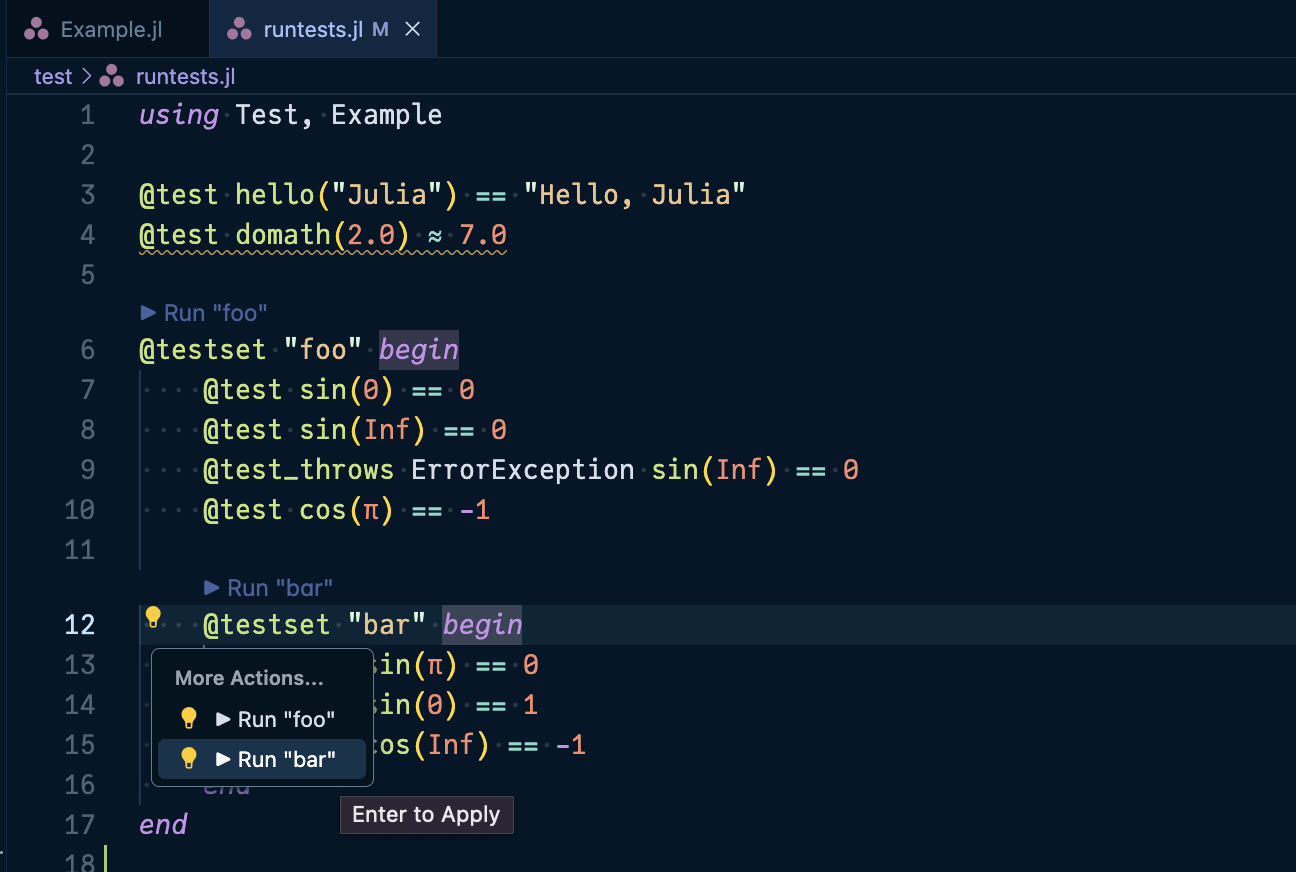 TestRunner Code Actions