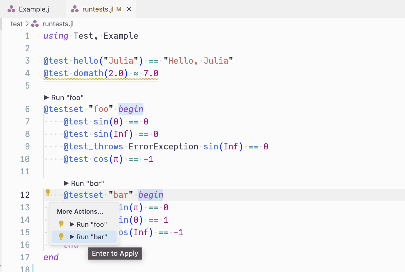 TestRunner Code Actions