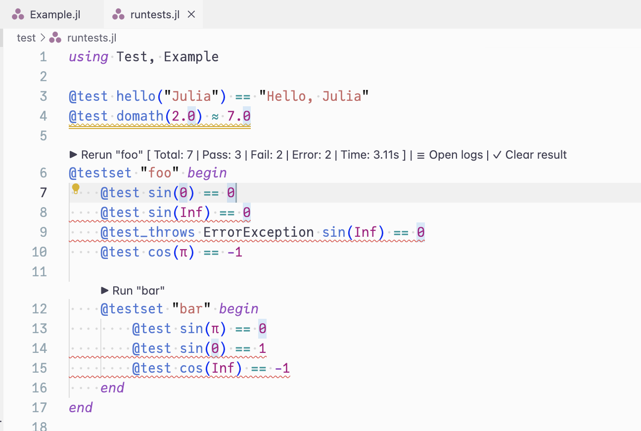 TestRunner Code Lens with Results
